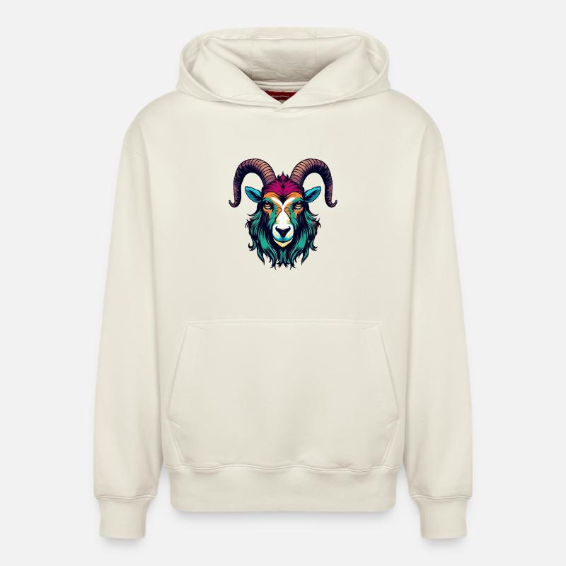 Illustration de tête de chèvre - Sweat à capuche unisexe décontracté en coton biologique – de SPREAD - blanc cassé