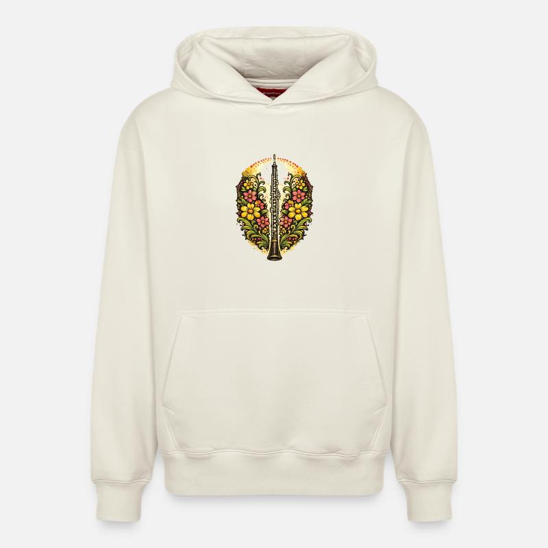 Floral Saxophone Bloom - Relaxed Unisex Organic Hoodie – von SPREAD - Naturweiß