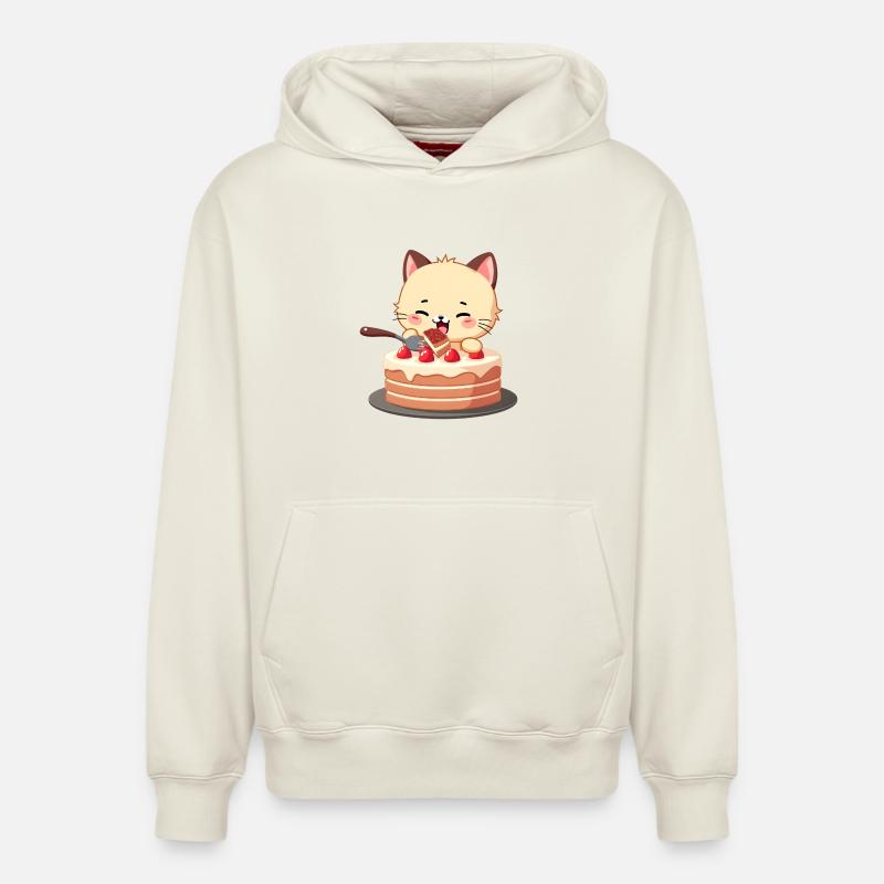 Le chat mange du gâteau - Sweat à capuche unisexe décontracté en coton biologique – de SPREAD - blanc cassé
