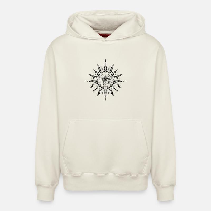 Soleil, été, œil d’Horus - Sweat à capuche unisexe décontracté en coton biologique – de SPREAD - blanc cassé