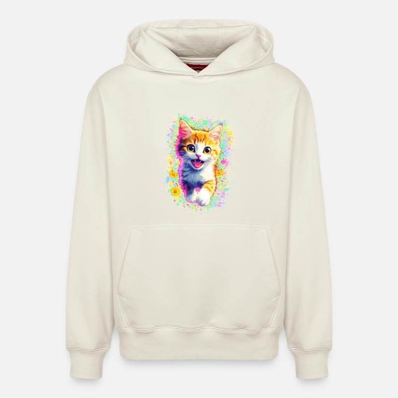 Chaton heureux 🌼🌸 - Sweat à capuche unisexe décontracté en coton biologique – de SPREAD - blanc cassé
