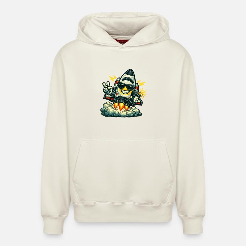 Space Rocket Duck mit Mikrofon - Relaxed Unisex Organic Hoodie – von SPREAD - Naturweiß