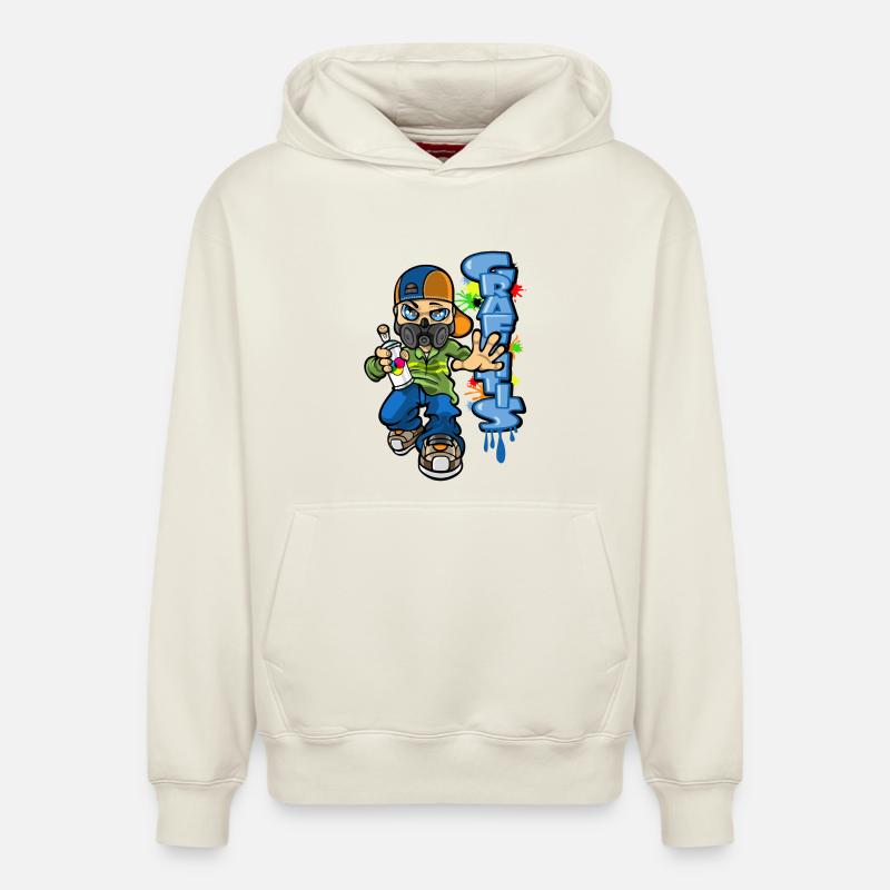 B-boy and graffiti - Sweat à capuche unisexe décontracté en coton biologique – de SPREAD - blanc cassé
