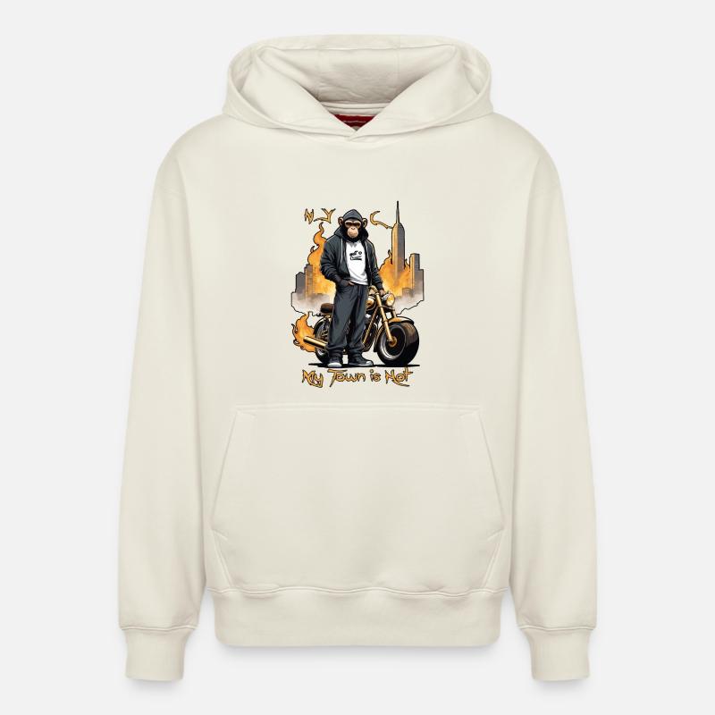 Singe motard - Sweat à capuche unisexe décontracté en coton biologique – de SPREAD - blanc cassé