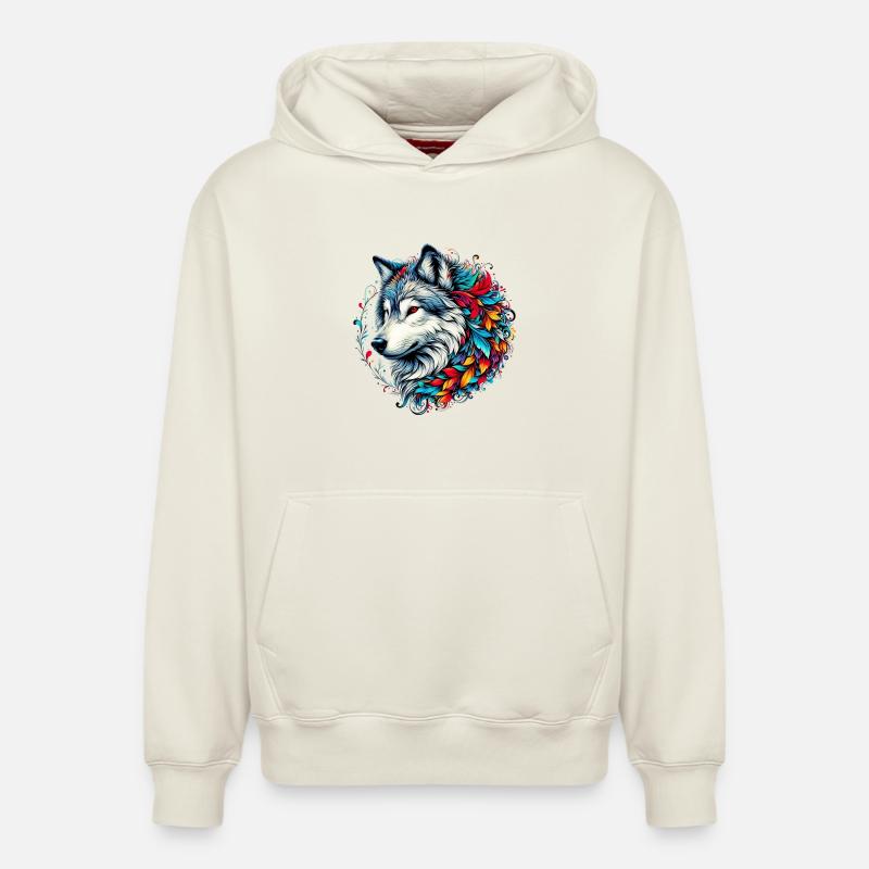 Loup - Sweat à capuche unisexe décontracté en coton biologique – de SPREAD - blanc cassé