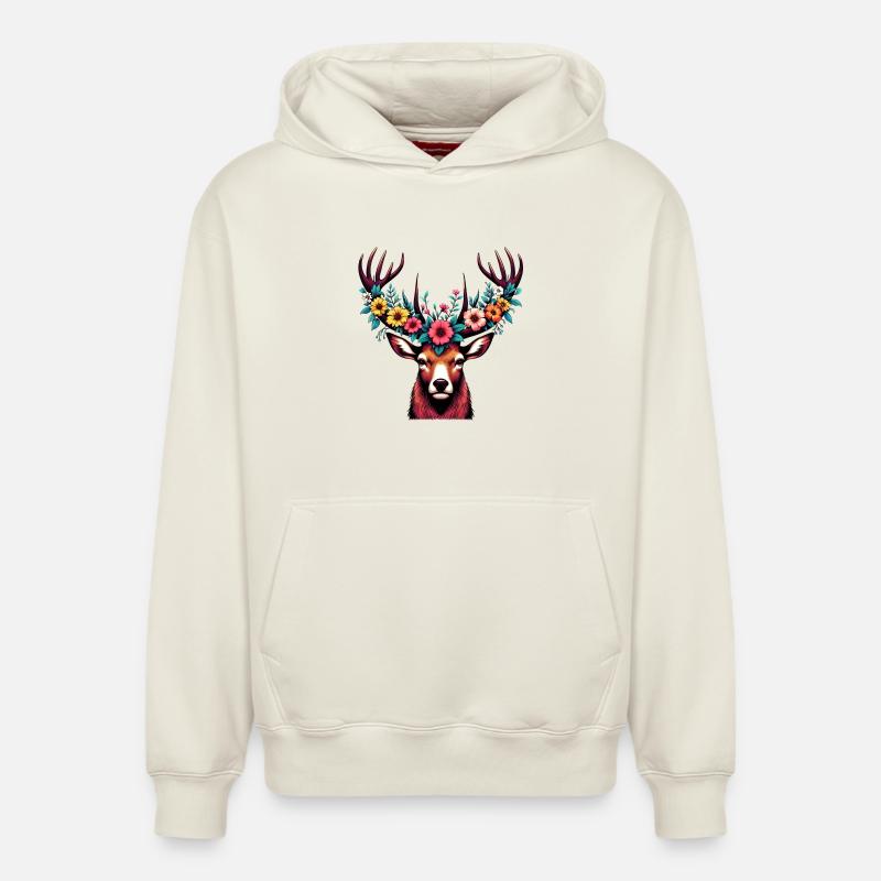Cerf avec des fleurs - Sweat à capuche unisexe décontracté en coton biologique – de SPREAD - blanc cassé