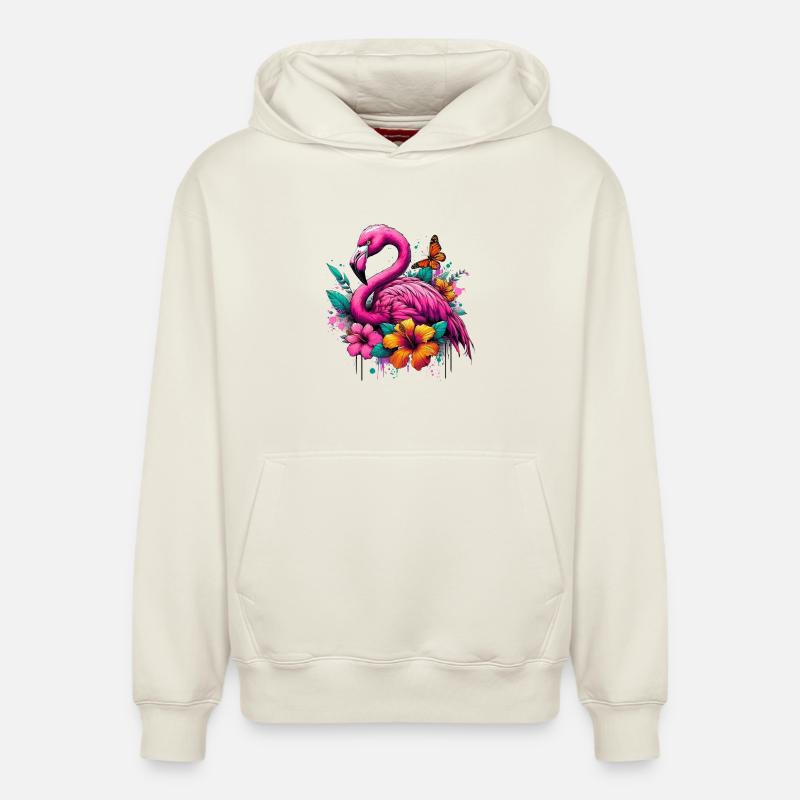 Flamant - Sweat à capuche unisexe décontracté en coton biologique – de SPREAD - blanc cassé