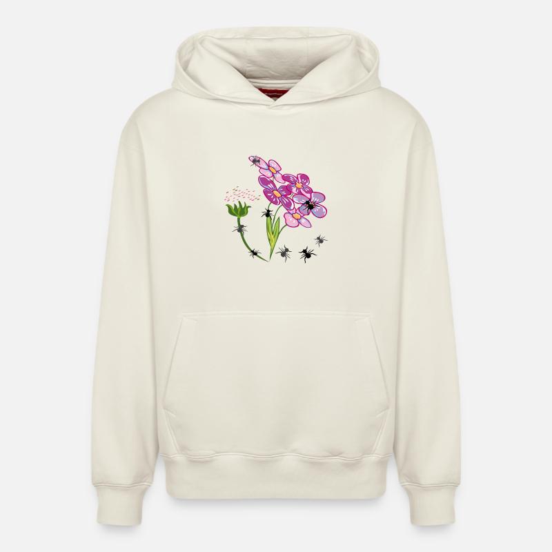 Fleurs avec des fourmis insectes - Sweat à capuche unisexe décontracté en coton biologique – de SPREAD - blanc cassé