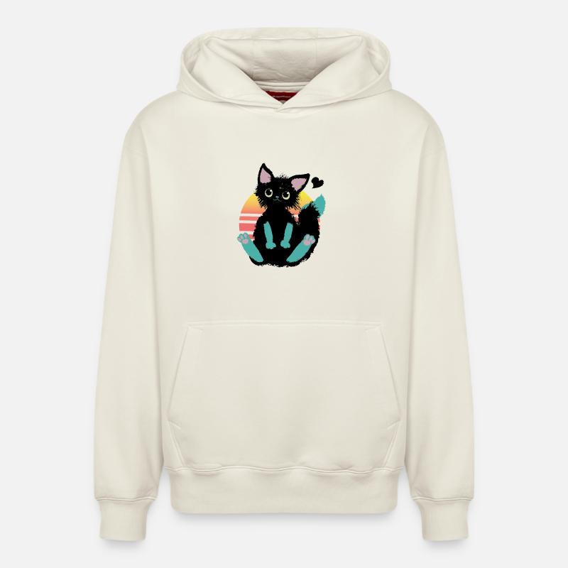 Chat Doodle - Sweat à capuche unisexe décontracté en coton biologique – de SPREAD - blanc cassé