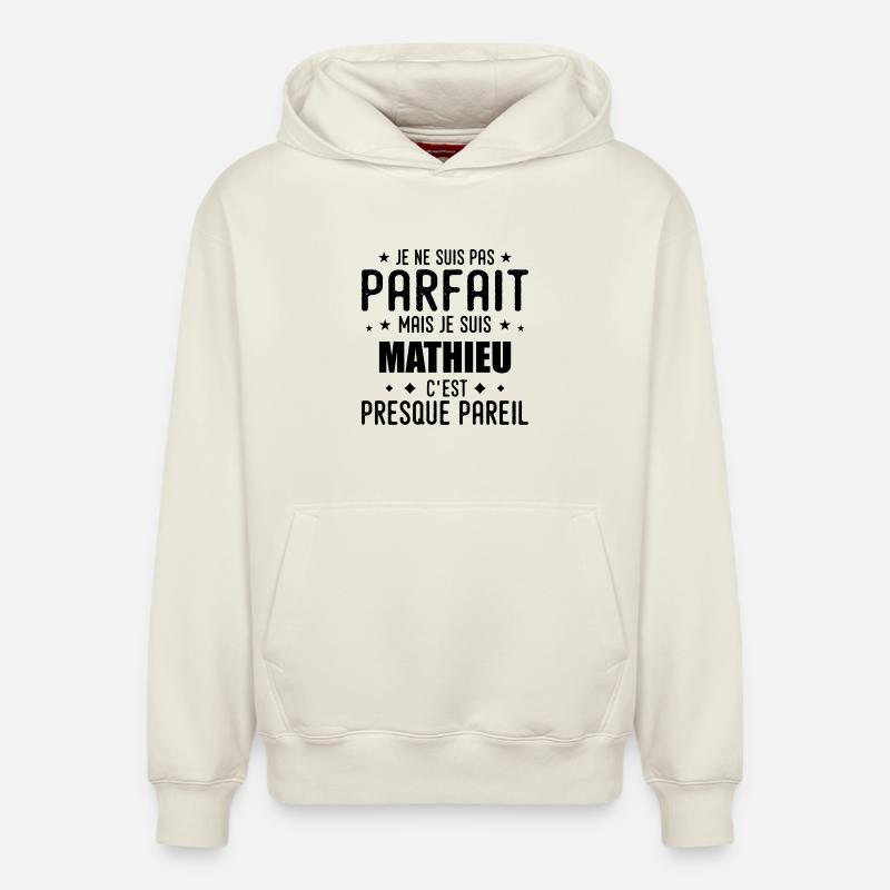 Mathieu: authentisch, unvollkommen, oben, Perfektion - Relaxed Unisex Organic Hoodie – von SPREAD - Naturweiß