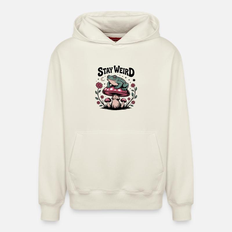 Stay Weird - Drôle de dicton - Sweat à capuche unisexe décontracté en coton biologique – de SPREAD - blanc cassé