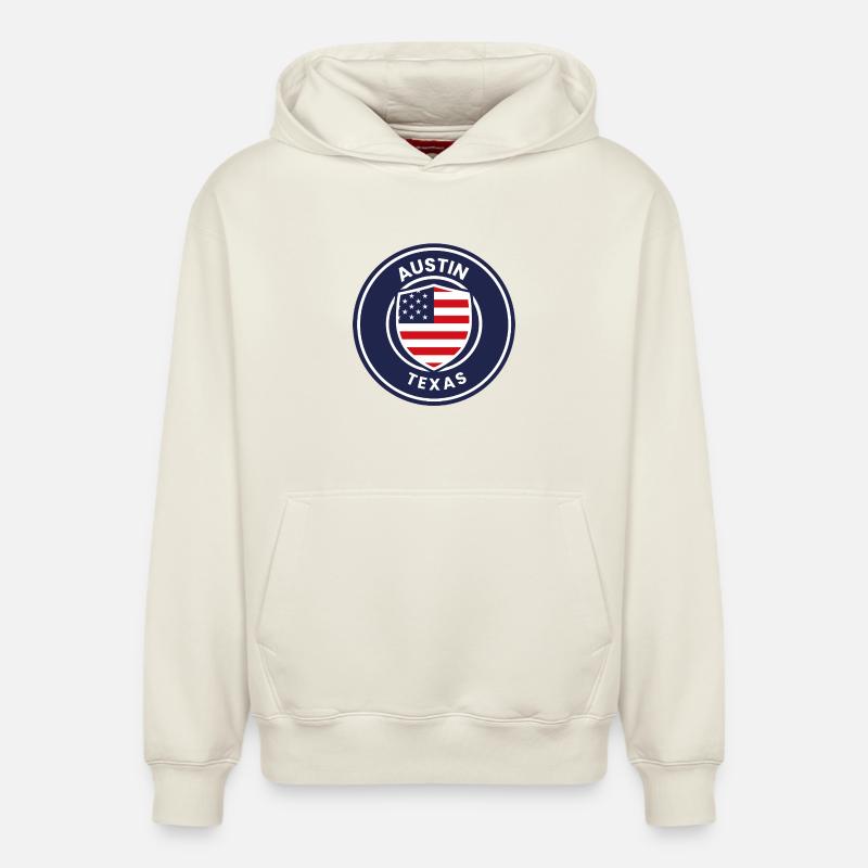 Bouclier Austin Texas - Sweat à capuche unisexe décontracté en coton biologique – de SPREAD - blanc cassé
