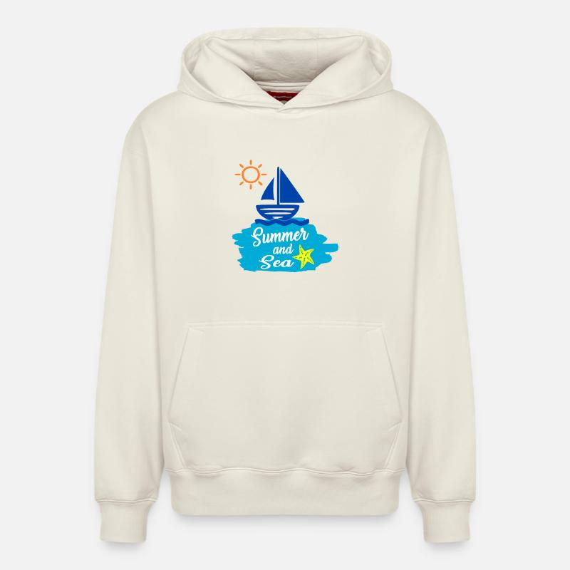 Été et Mer - Conception estivale - Sweat à capuche unisexe décontracté en coton biologique – de SPREAD - blanc cassé