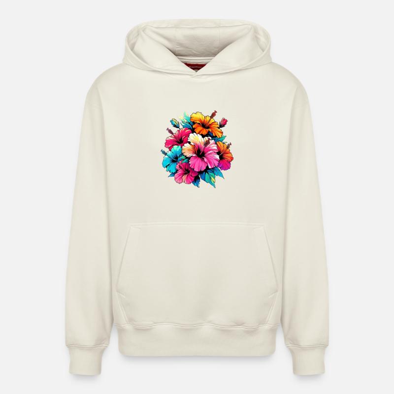Fleurs d’hibiscus - Sweat à capuche unisexe décontracté en coton biologique – de SPREAD - blanc cassé
