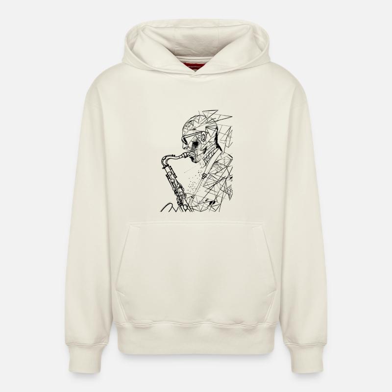 Dessin de saxophoniste - Sweat à capuche unisexe décontracté en coton biologique – de SPREAD - blanc cassé