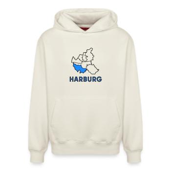 Harburg, a district of Hamburg - Relaxed Unisex Organic Hoodie – by SPREAD - off white - Front - AI Model Female 172 dark (172cm) & AI Model Male 178 light (178cm)