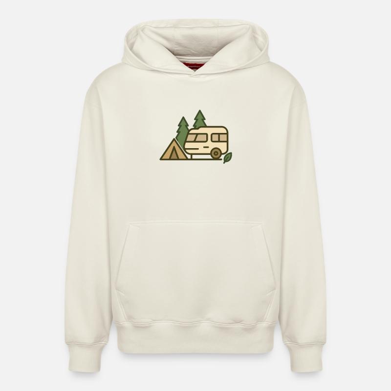 Adventure Camping Nature Design - Sweat à capuche unisexe décontracté en coton biologique – de SPREAD - blanc cassé