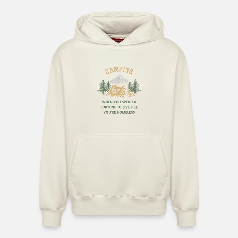Camping - vivre comme des sans-abri - Sweat à capuche unisexe décontracté en coton biologique – de SPREAD - blanc cassé
