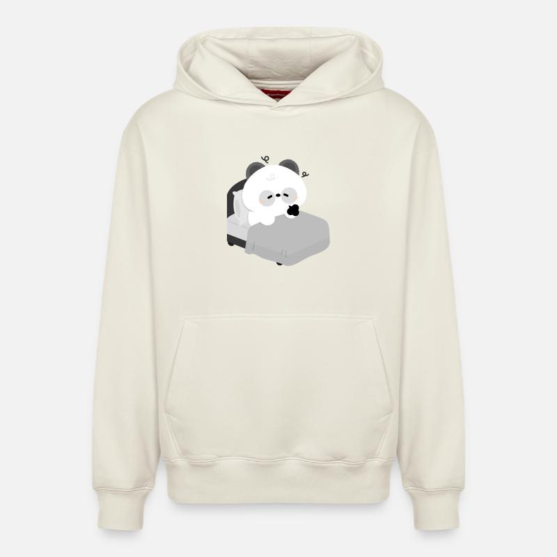 Lit Panda fatigué - Sweat à capuche unisexe décontracté en coton biologique – de SPREAD - blanc cassé