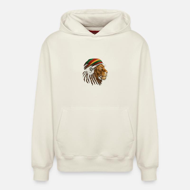 Lion avec un casque rastafari - Sweat à capuche unisexe décontracté en coton biologique – de SPREAD - blanc cassé
