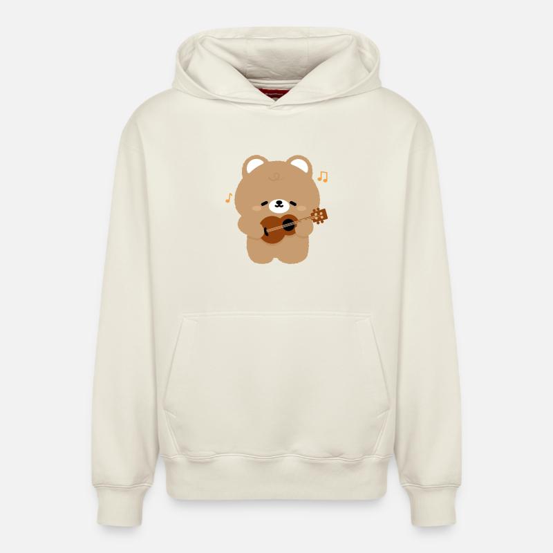 Bear Guitar Serenade - Sweat à capuche unisexe décontracté en coton biologique – de SPREAD - blanc cassé