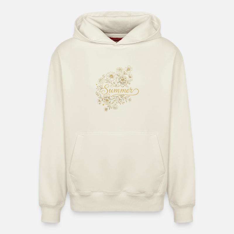 Été des Fleurs Dorées - Sweat à capuche unisexe décontracté en coton biologique – de SPREAD - blanc cassé