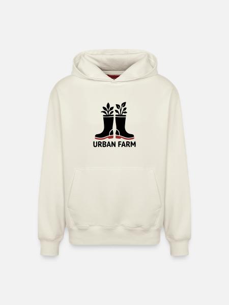 Urban Farm Rubber Boots Logo - Relaxed Unisex Organic Hoodie – by SPREAD - off white