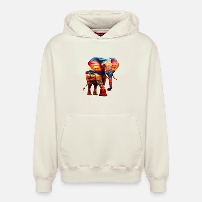 Éléphant - Sweat à capuche unisexe décontracté en coton biologique – de SPREAD - blanc cassé