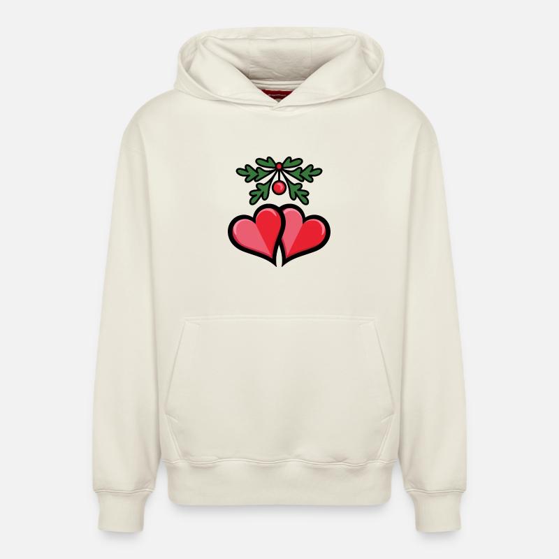 Coeurs de gui romantiques - Sweat à capuche unisexe décontracté en coton biologique – de SPREAD - blanc cassé
