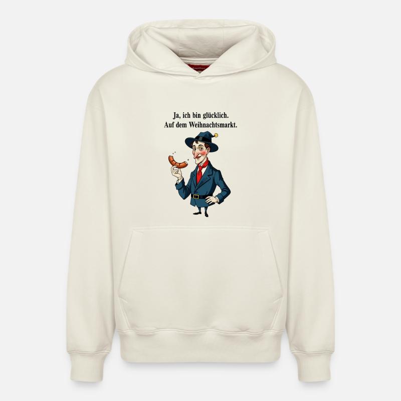Heureux au marché de Noël - Sweat à capuche unisexe décontracté en coton biologique – de SPREAD - blanc cassé