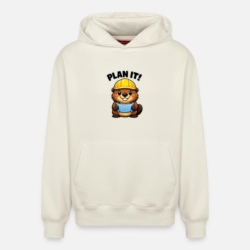 Bauheld Beaver avec Plan - Sweat à capuche unisexe décontracté en coton biologique – de SPREAD - blanc cassé