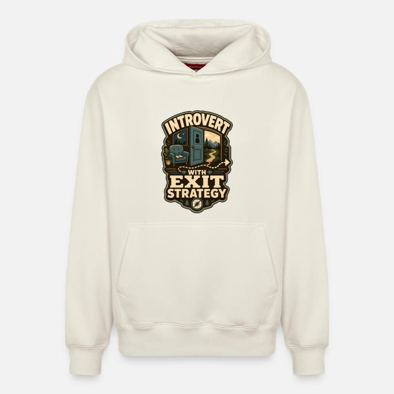 Introvert With Exit Strategy - Relaxed Unisex Organic Hoodie – von SPREAD - Naturweiß