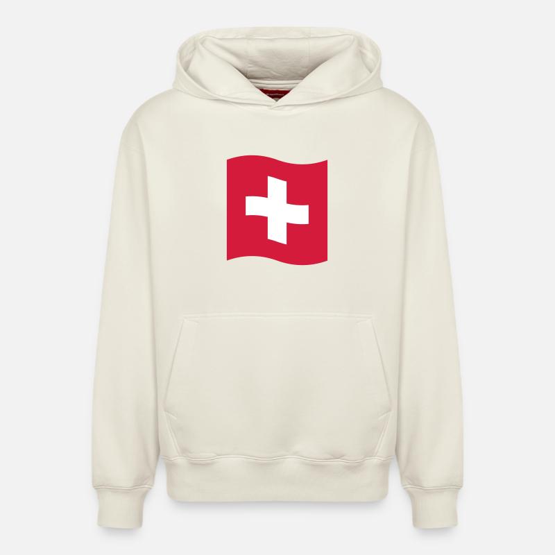 Drapeau Suisse - Sweat à capuche unisexe décontracté en coton biologique – de SPREAD - blanc cassé