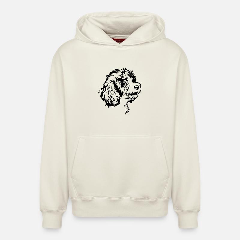 Tête de chien d’eau espagnol - Sweat à capuche unisexe décontracté en coton biologique – de SPREAD - blanc cassé