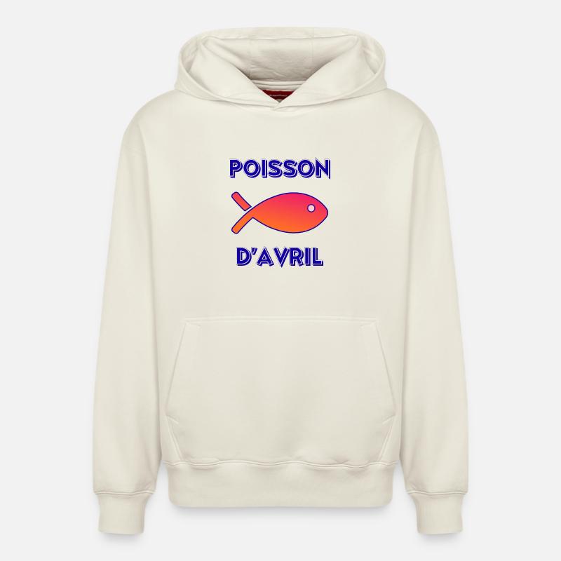 POISSON. POISSON D'AVRIL - Sweat à capuche unisexe décontracté en coton biologique – de SPREAD - blanc cassé
