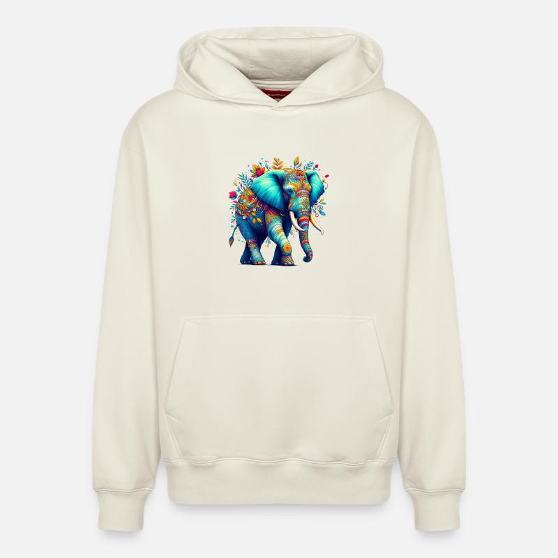 Elefant - Relaxed Unisex Organic Hoodie – von SPREAD - Naturweiß