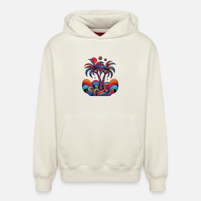 Palmiers - Sweat à capuche unisexe décontracté en coton biologique – de SPREAD - blanc cassé
