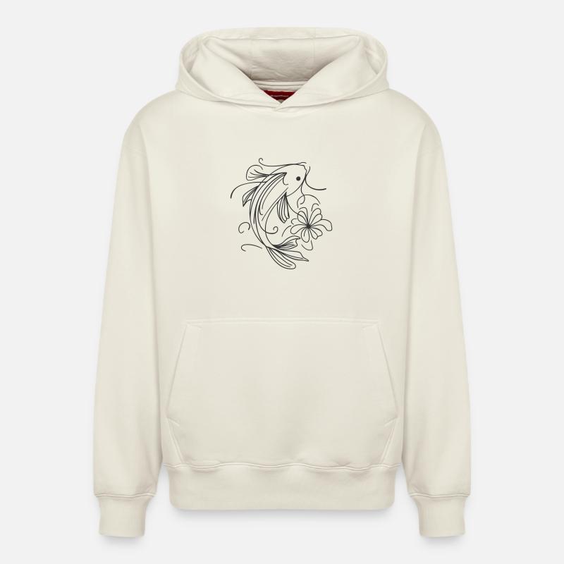Poisson Splash Art Épurée - Sweat à capuche unisexe décontracté en coton biologique – de SPREAD - blanc cassé