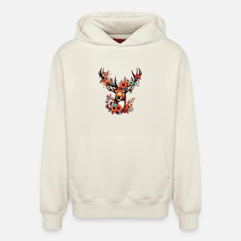 Cerf - Sweat à capuche unisexe décontracté en coton biologique – de SPREAD - blanc cassé