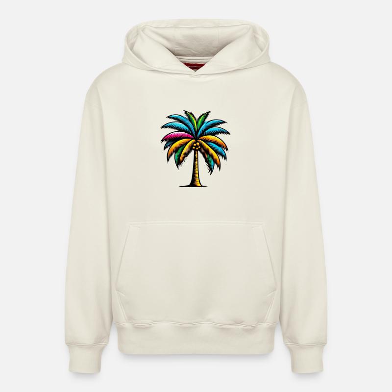 Palmier - Sweat à capuche unisexe décontracté en coton biologique – de SPREAD - blanc cassé