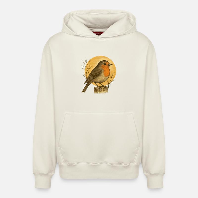 Rouges-gorges - Oiseaux de jardin - Sweat à capuche unisexe décontracté en coton biologique – de SPREAD - blanc cassé