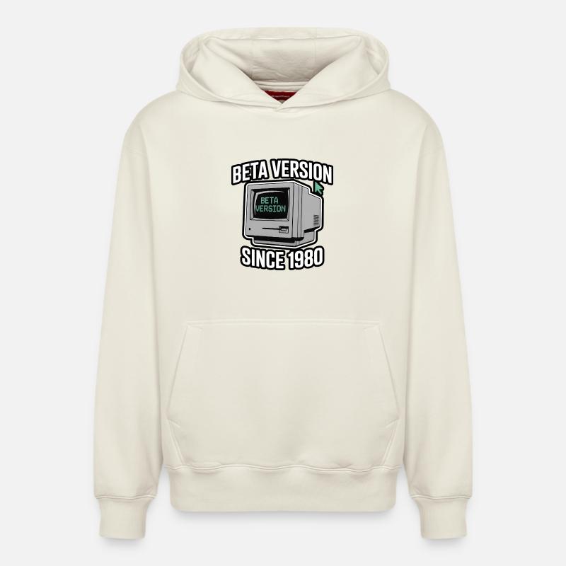 Retro Computer Beta Version Design - Relaxed Unisex Organic Hoodie – by SPREAD - off white