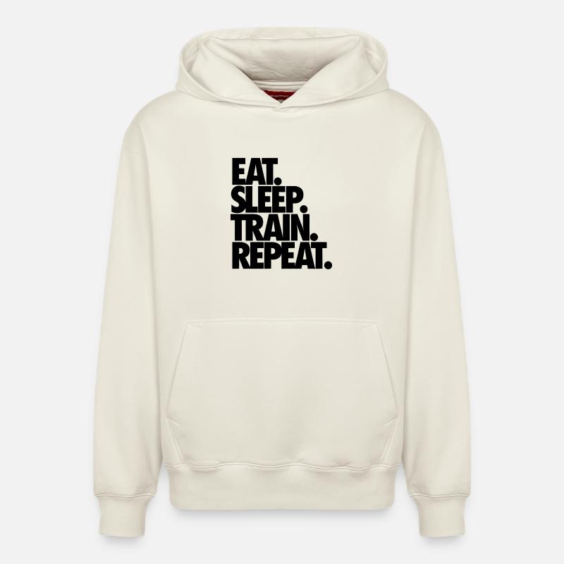 Manger Dormir Train Répéter - Sweat à capuche unisexe décontracté en coton biologique – de SPREAD - blanc cassé