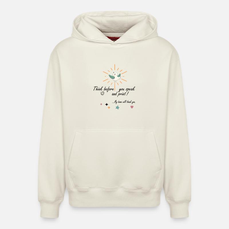 Penser - Sweat à capuche unisexe décontracté en coton biologique – de SPREAD - blanc cassé