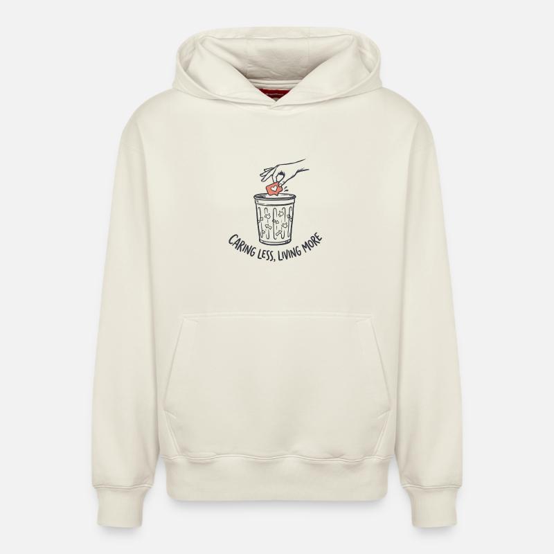 Moins de soucis Vivre plus - Sweat à capuche unisexe décontracté en coton biologique – de SPREAD - blanc cassé
