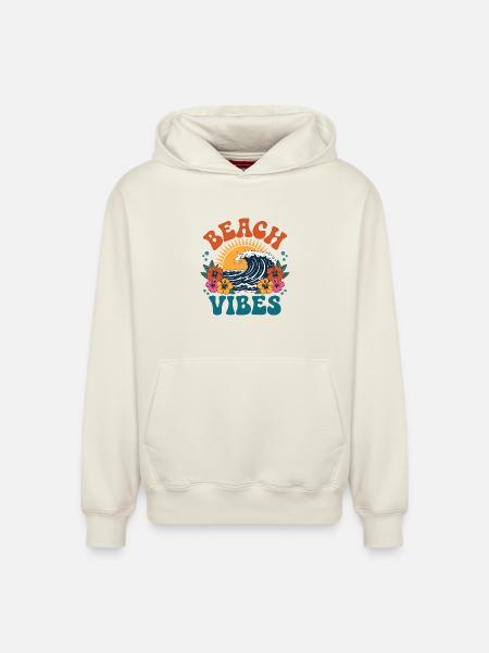 Ambiances de plage rétro - Sweat à capuche unisexe décontracté en coton biologique – de SPREAD - blanc cassé