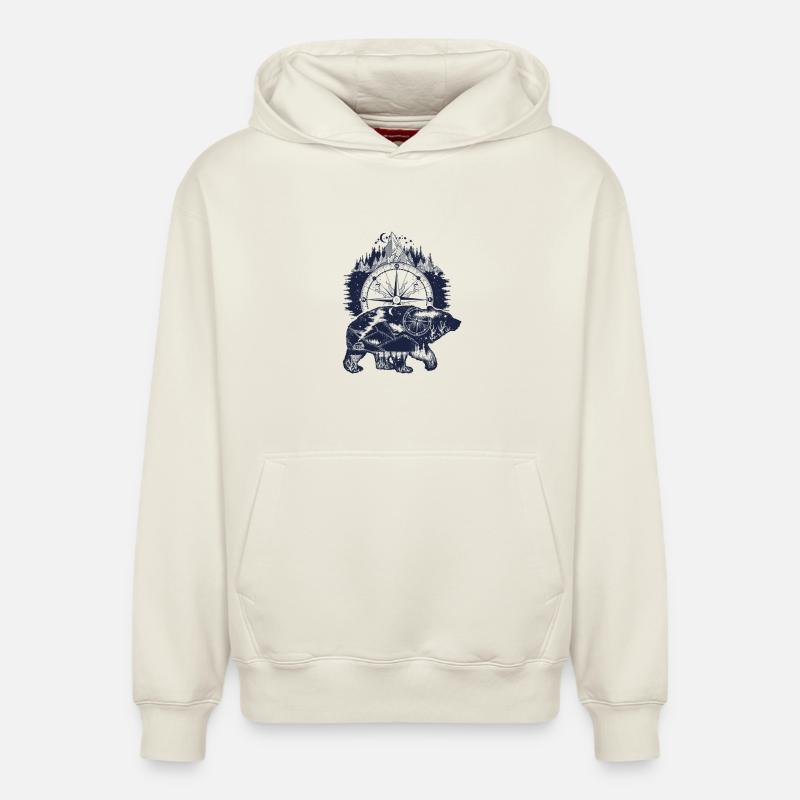 Ours et boussole - Sweat à capuche unisexe décontracté en coton biologique – de SPREAD - blanc cassé