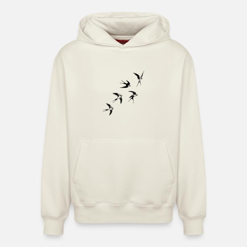 Oiseaux hirondelles  - Sweat à capuche unisexe décontracté en coton biologique – de SPREAD - blanc cassé