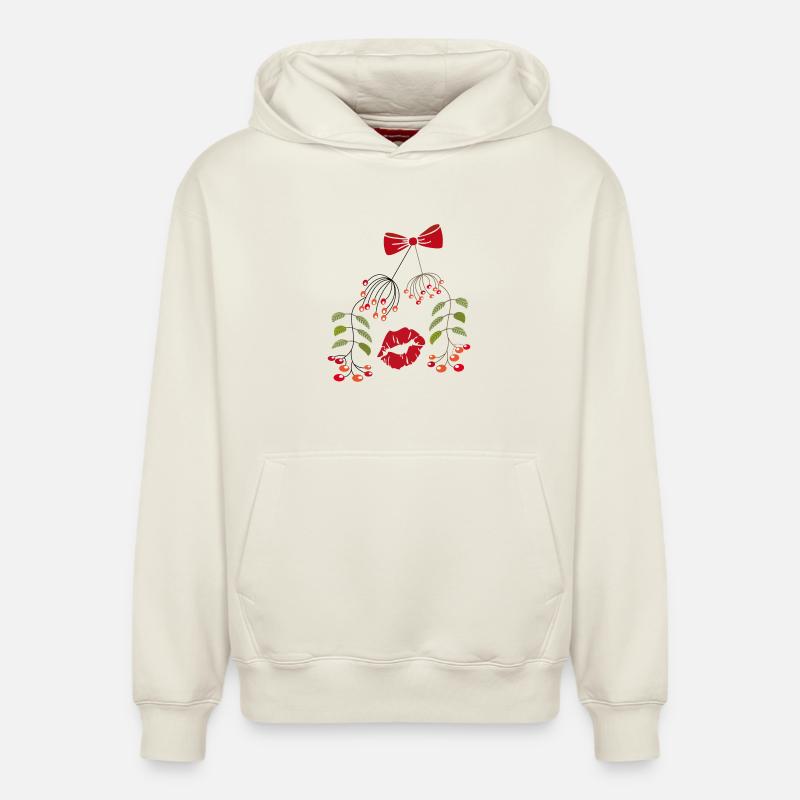 Baiser Sous Le Gui, Noël - Sweat à capuche unisexe décontracté en coton biologique – de SPREAD - blanc cassé