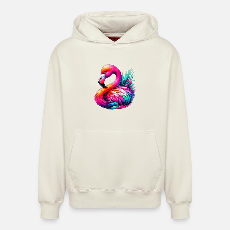 Flamant - Sweat à capuche unisexe décontracté en coton biologique – de SPREAD - blanc cassé